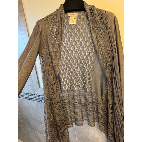 FUZZI Silk Taupe Yarn Open Lace Cardigan SZ S Made in Italy EUC - Picture 4 of 8